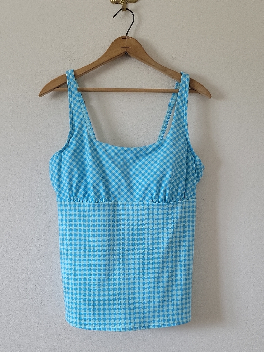 Lands' End Blue Gingham Square Neck Underwire Tankini Top Size 16